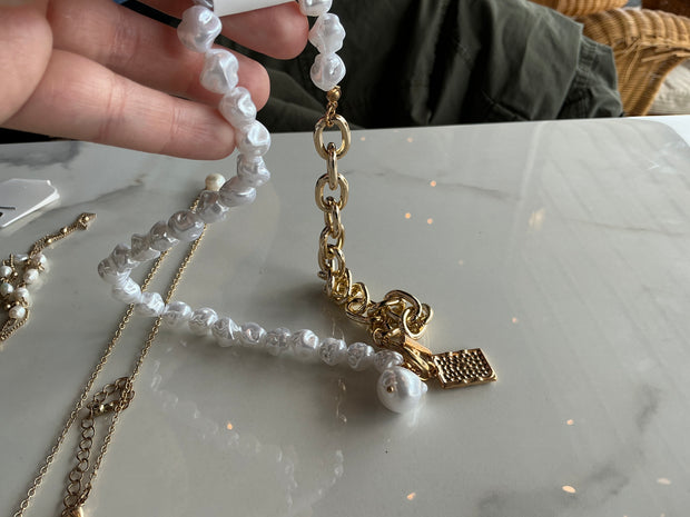 Gold Chain and Peal Charm Necklace