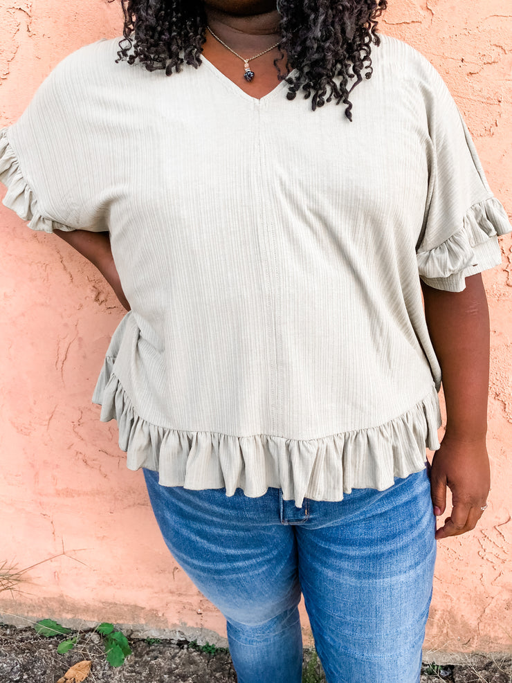 Sage Yourself Ruffle Trimmed Top